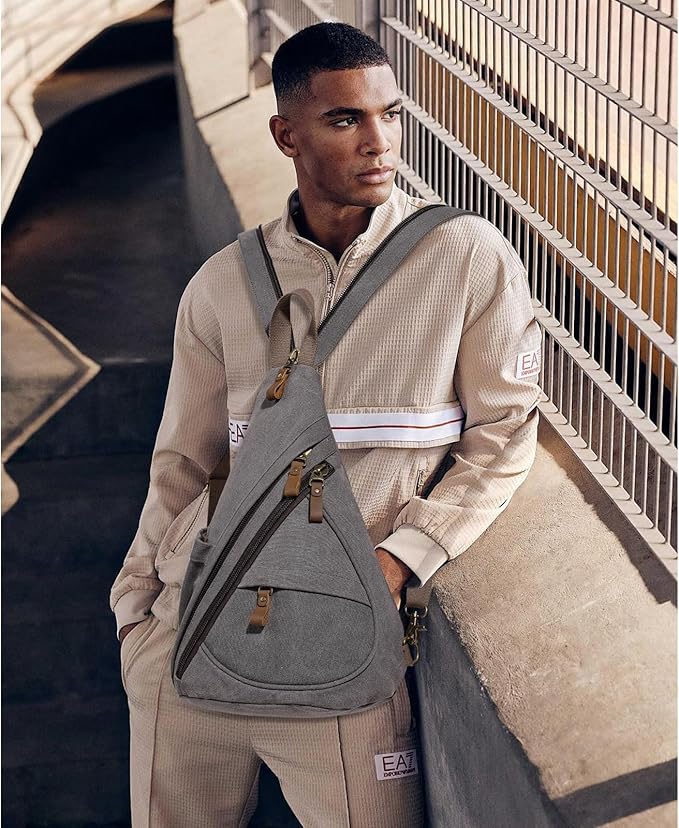 KL928 Canvas Sling Bag - Small Crossbody Backpack Shoulder Casual Daypack Rucksack for Men Women(Large Version,Dark Grey)