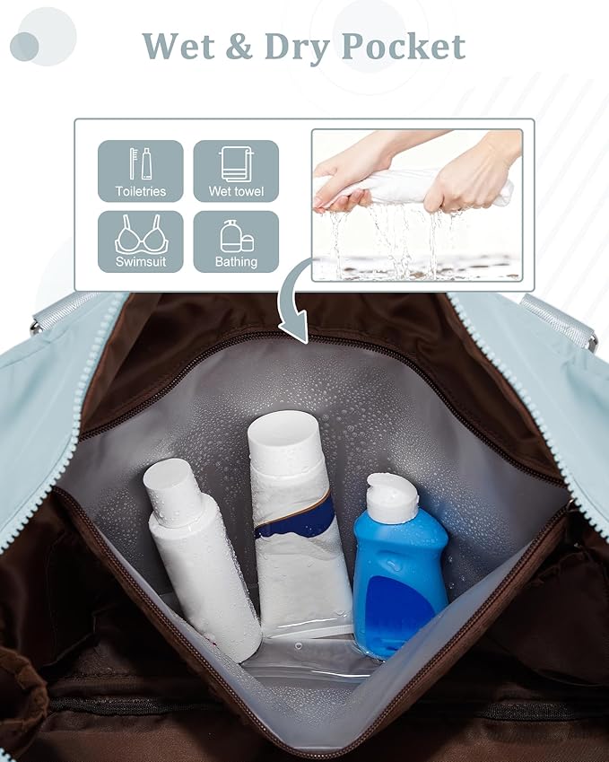 Gym Bag for Women,Travel Duffle Bag for Travel with Wet Pocket Weekender Overnight Carry On Tote Bag Luggage Bag with Trolley Sleeve Personal Item Travel Bag Hospital Diaper Bag Blue