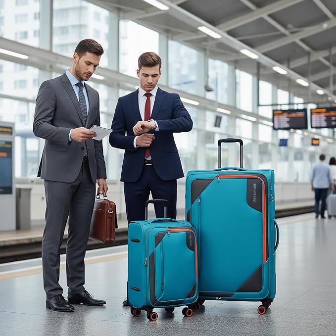 2-Piece Set (22in/32)Softside Expandable 20% Luggage w/TSA LOCK,Front Opening Softside Luggage Sets w/Spinner Wheels,Lightweight Travel Luggage Rolling Suitcase for Men/Women（SkyBlue,22in/32in）