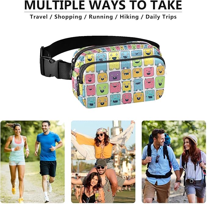Cute Monster Fanny Pack for Women Men Water Resistant Fashion Waist Packs with Adjustable Strap Belt Bag for Travel Workout Jogging Hiking 21220515