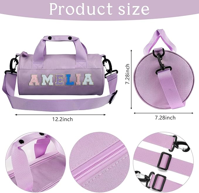 Personalized Dance Ballet Bag for Girls Small Travel Duffle Sport Gym Bag for Kids Weekender Overnight Bags Customized Birthday Gifts for Girls Dancer Students Purple