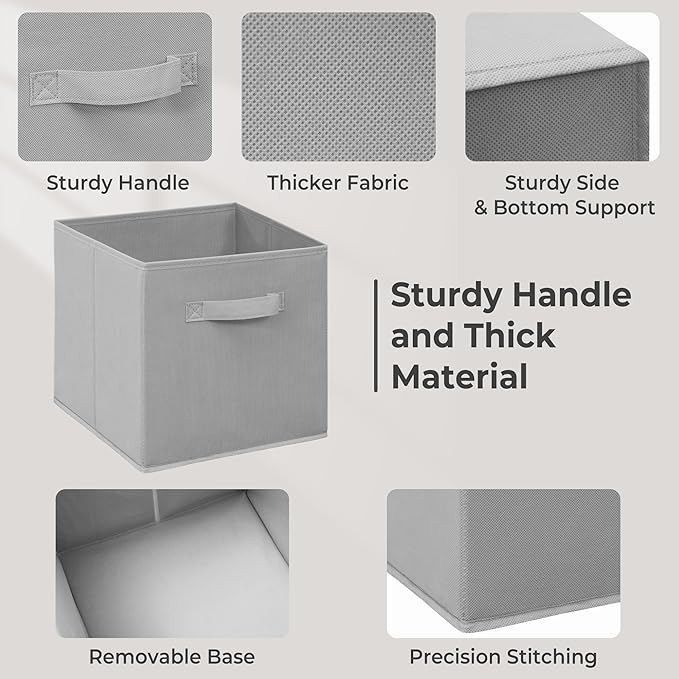 11 Inch Fabric Storage Cubes, Sturdy Foldable Storage Bins, Heavy Duty Cube Organizer for Clothes, Blankets, Shelves, Closets, Bedroom, Living Room, Gray, 9 Pack