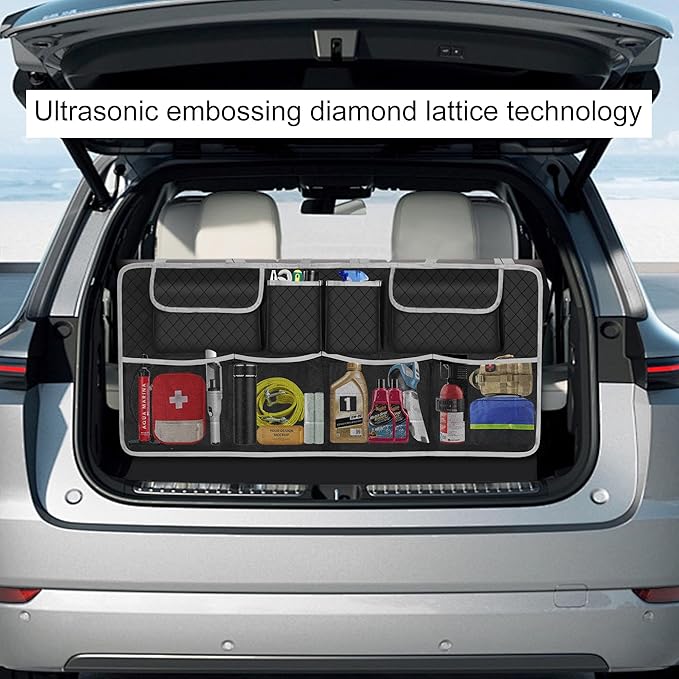 Car Trunk Organizer and Storage, Large Capacity Backseat Hanging Storage Accessories, Backseat Car Organizer for SUV/MPV/Truck (Gray)