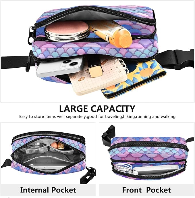 Colorful Mermaid Scale Fanny Pack for Women Men Water Resistant Fashion Waist Packs with Adjustable Strap Belt Bag for Travel Workout Jogging Hiking 21219322
