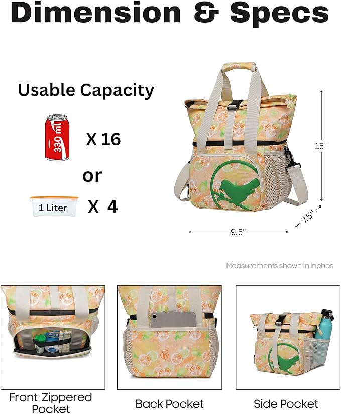 SUNNY BIRD Dual Compartment Lunch Bag Insulated Lunch Box for Women and Men (Grapefruit Pink)