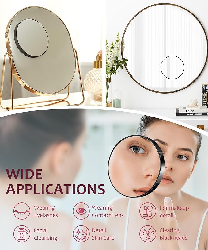 Magnifying Mirror 20X&30X&40X 3Packs with Tweezer and Suction Cups Set, 3.5 Inches Compact Travel Magnified Mirror-Black