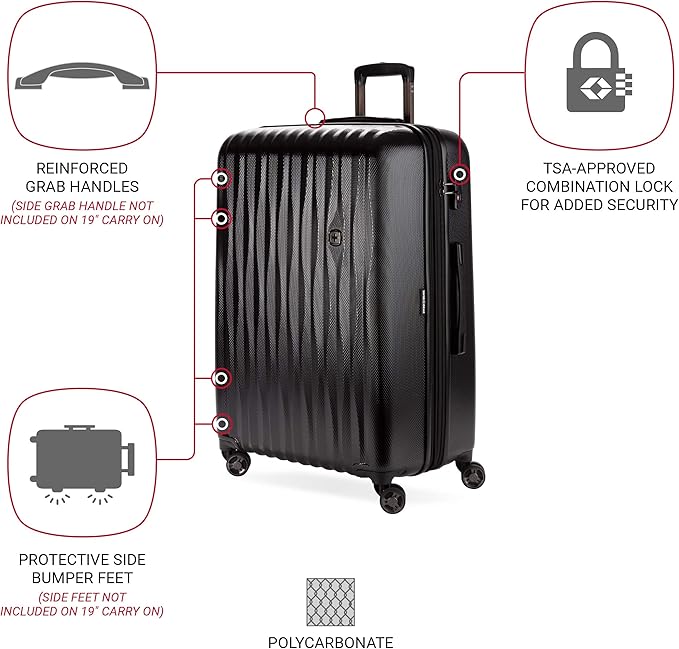 SwissGear 7272 Energie Expandable Hardside Luggage with Spinner Wheels and TSA Lock, Black, Checked-Large 27-Inch