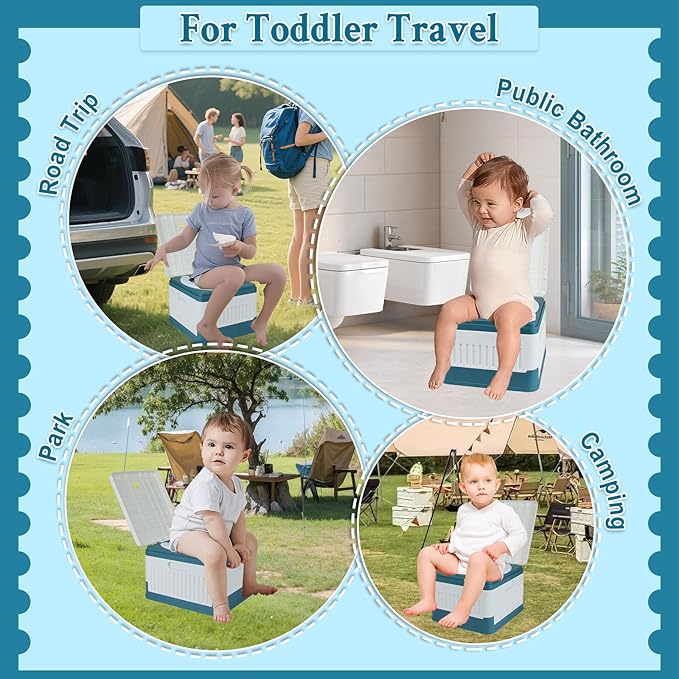 Travel Potty Seat for Toddler, Portable Potty Training Toilet Seats, Foldable Baby Potty Stool, Car Potty for Kids Boys Girls, Emergency Mobile Toilet for Outdoor/Indoor, w/ 60 Cleaning Bags