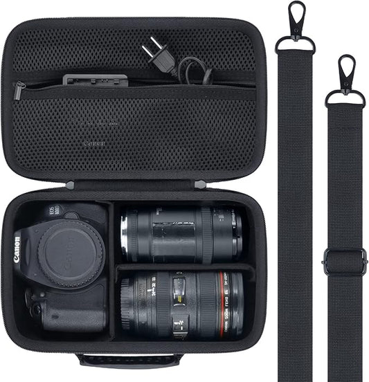 Camera Case Compatible with Canon EOS Rebel T7 / T100 / R50 / R100 / R5 / R6 Mark II / 90D DSLR Camera with 18-55mm Lens,Sony,Nikon DSLR Camera Protective Case with Shoulder Strap (Black Case)