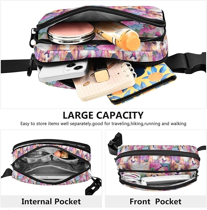 Cute Corgis Fanny Pack for Women Men Water Resistant Fashion Waist Packs with Adjustable Strap Belt Bag for Travel Workout Jogging Hiking 21219740