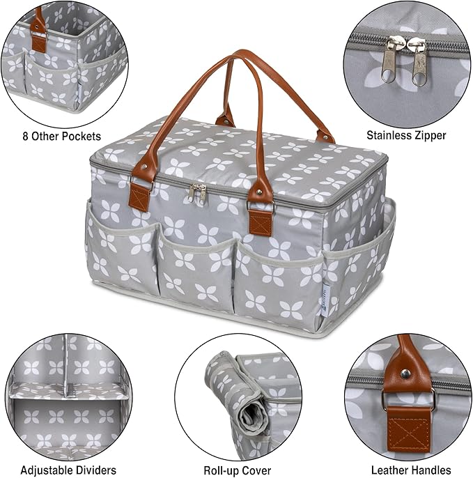 Moteph Extra Large Diaper Caddy, Craft, Toy Organizer with Zip-Top Cover with Waterproof Wet/Dry Bag - Perfect for Baby Shower