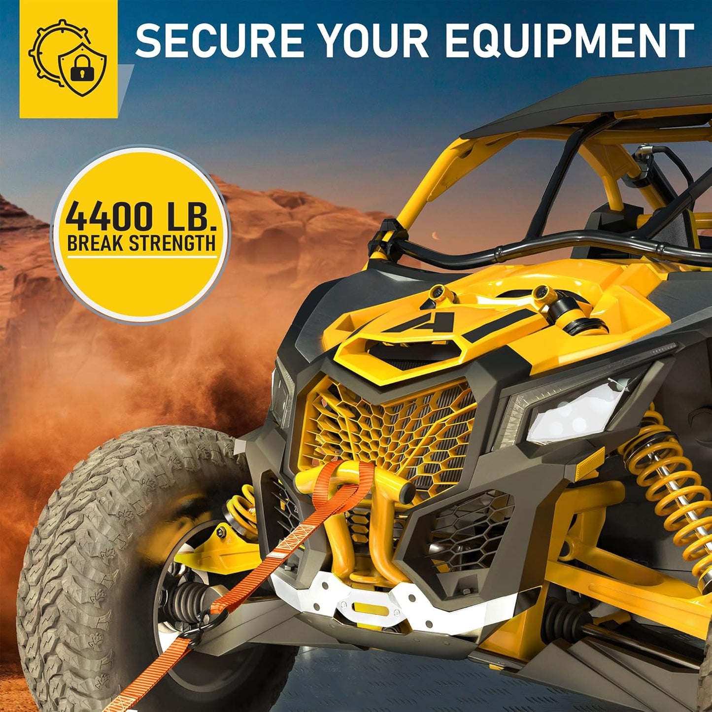 AUGO Heavy Duty Ratchet Straps & Soft Loops – Pack of 4 Extra Strong 1.5” by 10’ Ratchet Straps w/S-Hook Safety Latches & 4 Soft Loop Tie Downs – 4400Lb Break Strength for Motorcycles, ATVs, Etc.