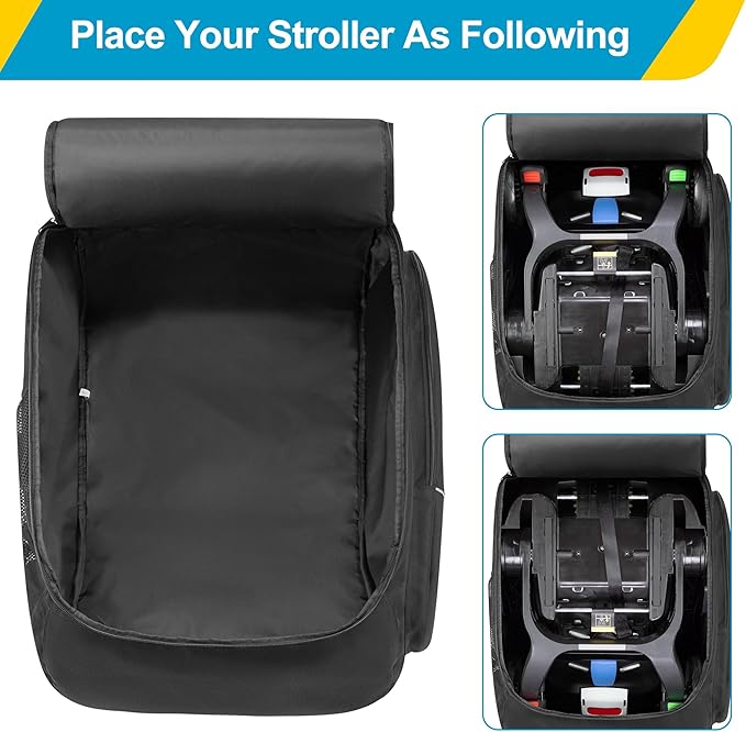 Car Seat Stroller Travel Bag Compatible with Doona for Airplane, Gate Check Stroller Backpack with 8mm Pearl Cotton Padding, Black, Patented Design