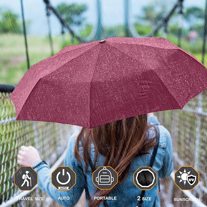MRTLLOA 42/49 Inch Compact Travel Essentials Umbrella for Rain, Lightweight, Portable, Automatic, Strong, Waterproof Folding Umbrellas for Women, Men and Teenagers