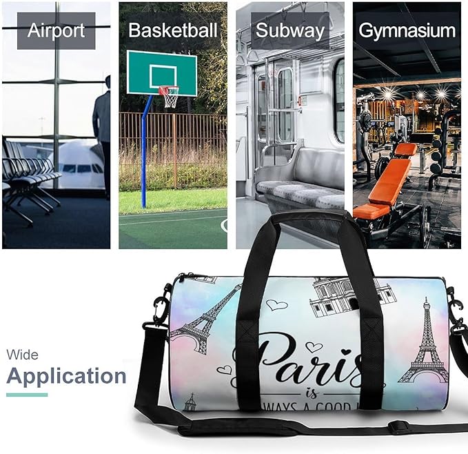Gym Sports Duffle Bag Paris Eiffel Tower Weekender Carry on Beach Yoga Overnight Luggage Bag Travel Training Workout Bags