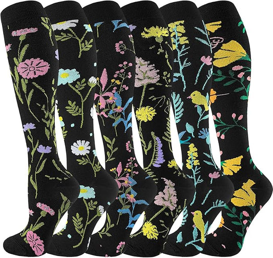 bropite Flora Compression Socks for Women & Men-Knee high 6 Pairs 20-30mmhg Support Running Nurse Travel