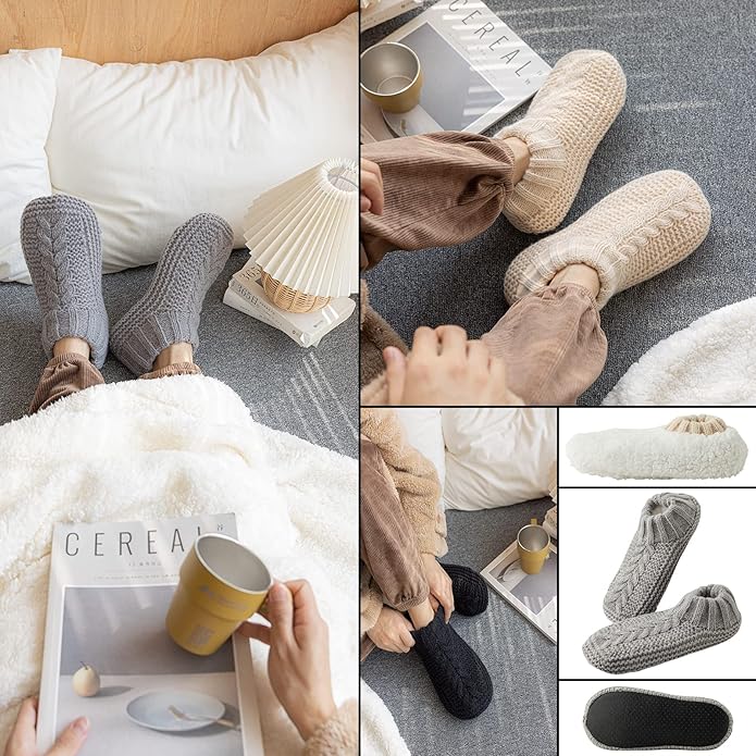 Vihir Cozy and Warm Men Slipper Socks - Non-Slip and Stylish Floor Socks Indoor House Shoes,beige