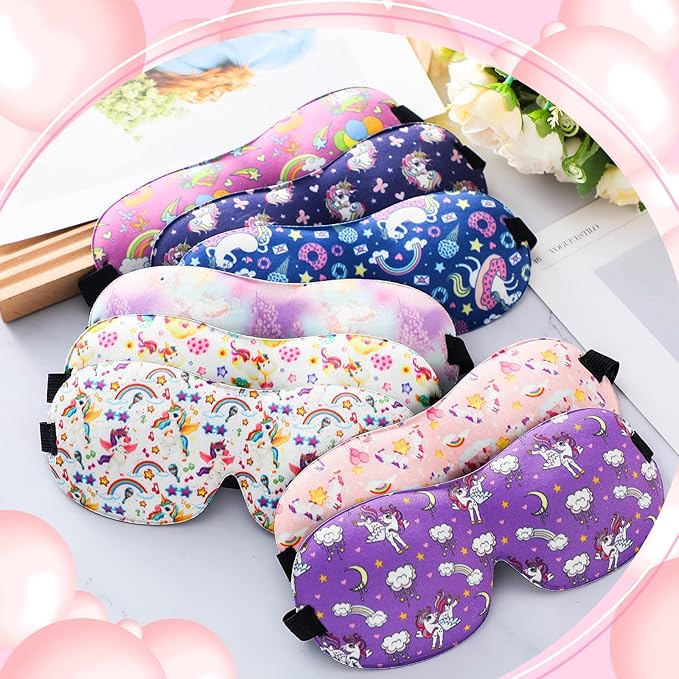 Foaincore 8 Pcs Unicorn Sleep Masks Eye Mask Cute Cartoon Kids 3D Contoured Sleeping Blindfold for Boys Girls Teens with Adjustable Strap Kid Eye Covers for Travel Break Sleepover Nap Party Supply
