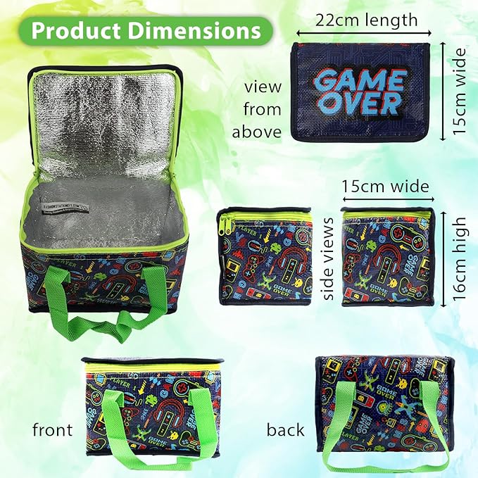 Fashion Stationery Insulated Lunch Bag Kids Lunch Box Folding Reusable Lunchbags for Girls or Boys Lunch Box for School, Beach or Travel Small Cooler or Picnic Coolers