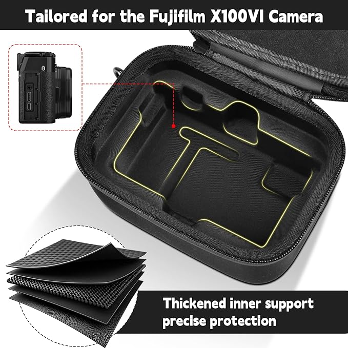GWCASE Custom Camera Travel Case for Fujifilm X100VI Camera, Premium EVA Shell with Protective Dividers, Mesh Pockets for Fujifilm X100VI Accessories. Detachable Shoulder Strap & Handle (Case Only)