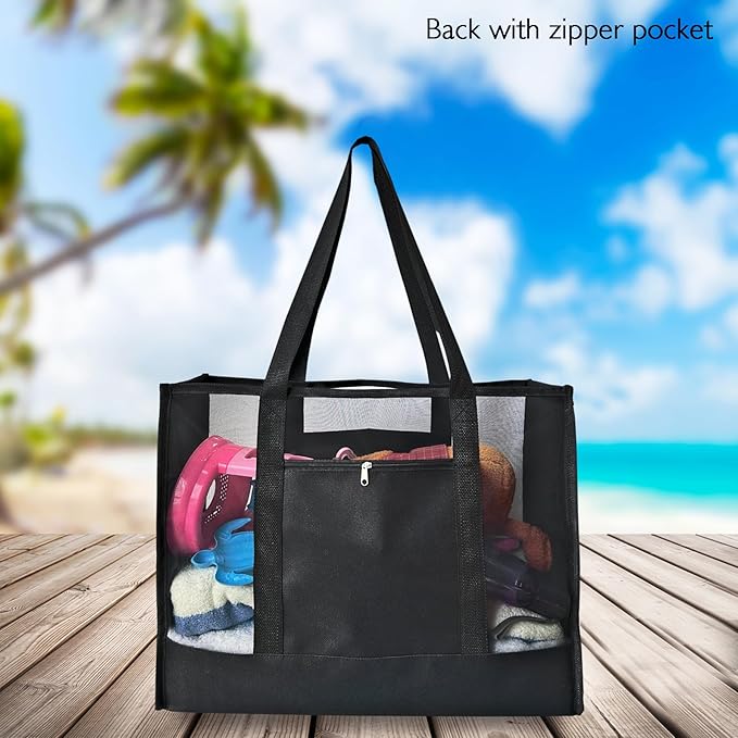 Reusable Large Beach Bags With 2 Pockets & Zipper, Lightweight Beach Tote for Poolside, Trip/swim