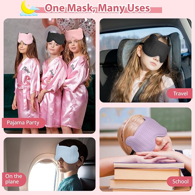 Kids Sleep Mask, 3D Sleeping Eye Mask for Kids with Adjustable Elastic Strap, Bear Shape Eye Cover with Memory Foam, Soft & Light-Blocking, Gift for Boys Girls Teens Age 5–15 (Pink)