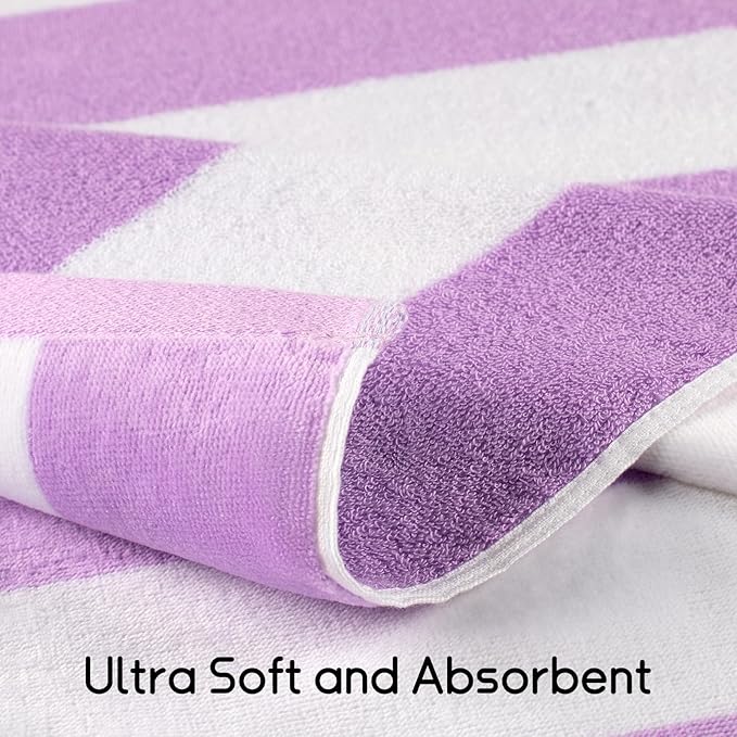 cabanana Large Oversized Beach Towel - 35 x 70 Inch Cotton Pool Towel, Purple Striped Soft Cabana Swim Towel