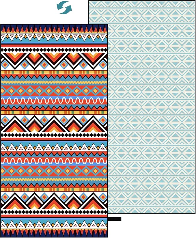 Oversized Microfiber Beach Towel Thin, Abstract Geometric Boho Style Double Sided Printed Absorbent Compact Towel, Large Soft Swim Beach Towels for Women Adult Men, Summer Lake Pool Bath, 35"x71"