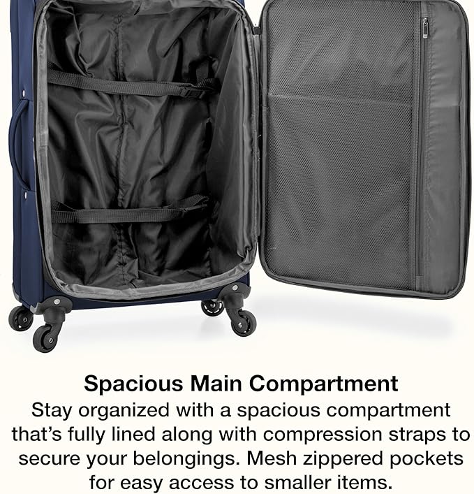 U.S. Traveler Anzio Softside Expandable Luggage with Spinner Wheels, Navy, 22-Inch Carry-on