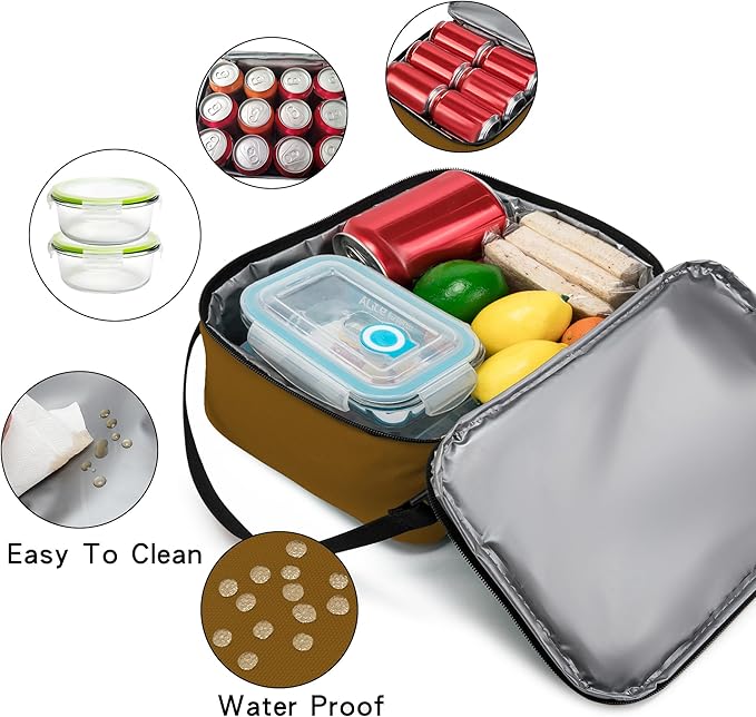 BEIMILY Lunch Box for Men Women Adults,Small Insulated Lunch Bag for Office Work Picnic,Reusable Portable Lunchbox,Soft Cooler Tote Bag(Brown)