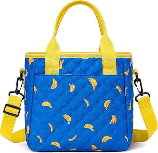 TuErCao Cute Banana Lunch Box for Women Lunch Bags for Work Small Insulated LunchBag for Picnic Travel Shopping, Portable Lightweight Ultrasonic Soft Touch LunchTote for Young Ladies