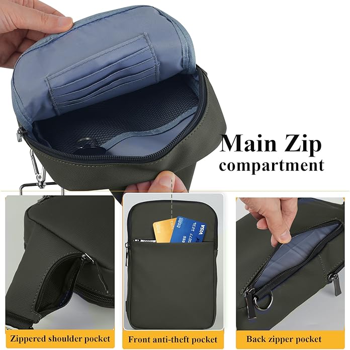 BROADREAM Mini Sling Bag for Men Women Small Crossbody Backpack Shoulder Bags with RFID & Waterproof for Hiking Trave Running