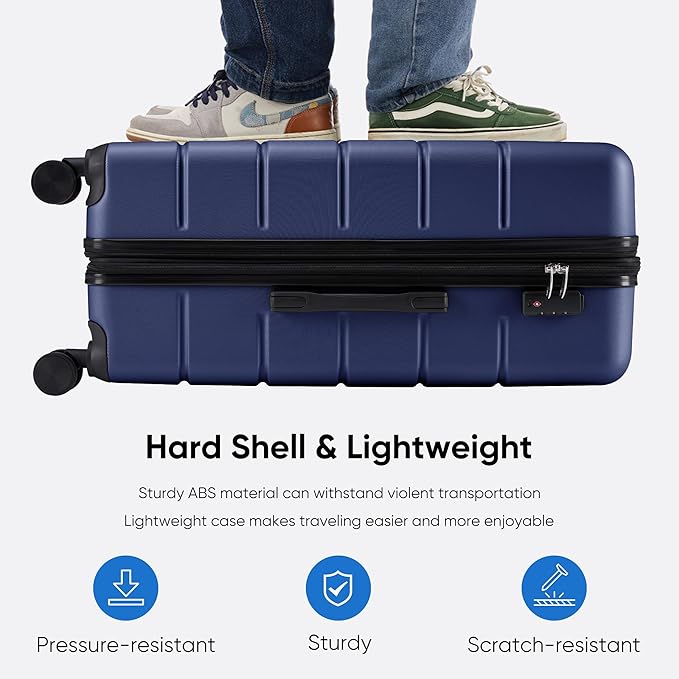OLIXIS 20 Inch Carry-On Luggage, Hardside Suitcase with Spinner Wheels, Lightweight ABS Hard Shell Travel Luggage, TSA Approved Lock, Expandable Small Suitcase for Business & Travel–Blue