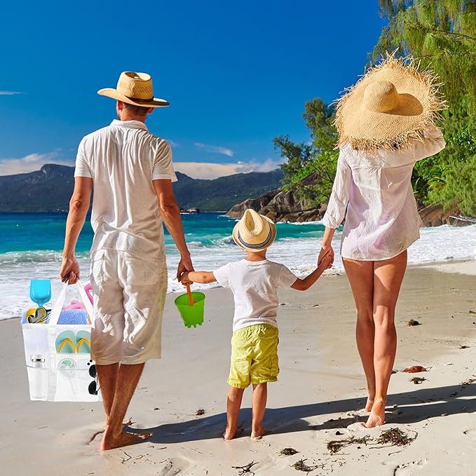 Large Mesh Beach Bag - Lightweight & Foldable Family Beach Bag with 9 Pockets for Toys, Towels & Vacation Essentials
