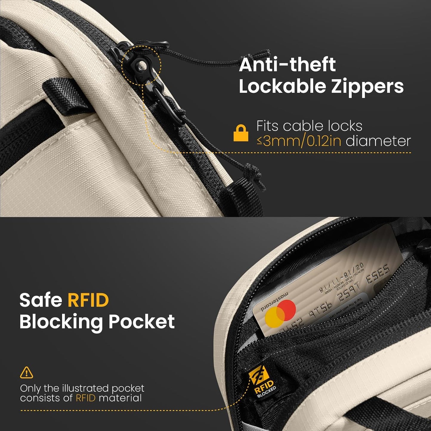 tomtoc Aviator-T37 Travel Crossbody RFID Blocking Bag, Holds 4-6 Passports with Anti-theft Lockable Zippers, Multiple Pockets for Cards & Documents – Organizer for Daily Use