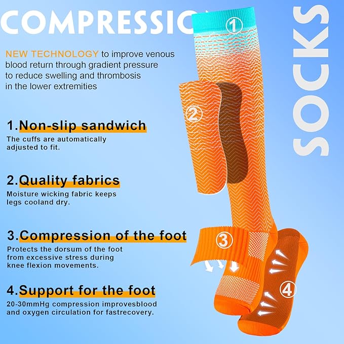 bropite Flora Compression Socks for Women & Men-Knee high 6 Pairs 20-30mmhg Support Running Nurse Travel