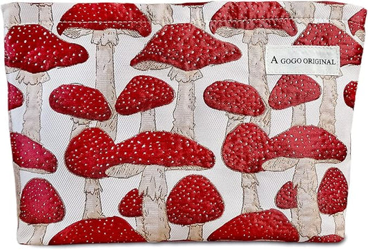 STARDW Cute Makeup Bag Aesthetic Cosmetic Bags for Women Girls, Travel Toiletry Bag Large Capacity Zipper Makeup Pouch, Purse Organizer Pouches,Canvas Lining (Red Mushroom)
