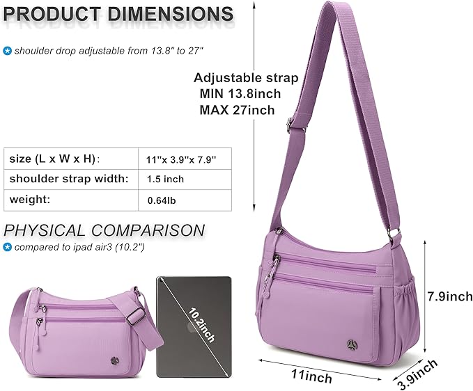 Casual Crossbody Bag with Anti Theft Pocket - Women Lightweight Water-Resistant Purse Bag