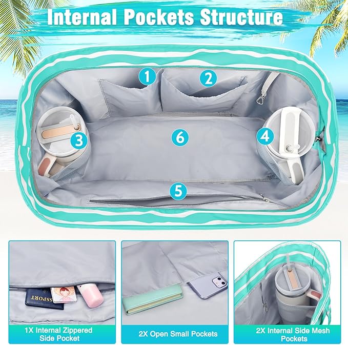 HUANLANG Extra Large Beach Bag Waterproof Beach Totes Bags for Women Men,Pool Bag with Zipper Wet Pocket