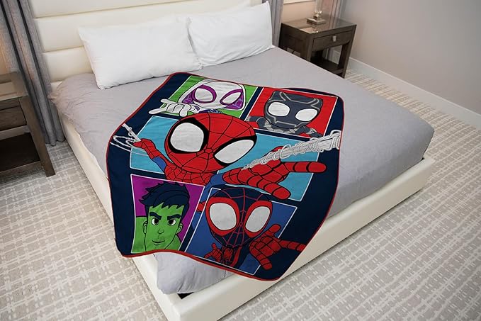 Sunny Side Up Marvel Spidey & His Amazing Friends Plush Throw Blanket - Measures 46 x 60 Inches - Super Soft & Cozy Fleece Kids Bedding Features Miles Morales & Ghost Spider Gwen