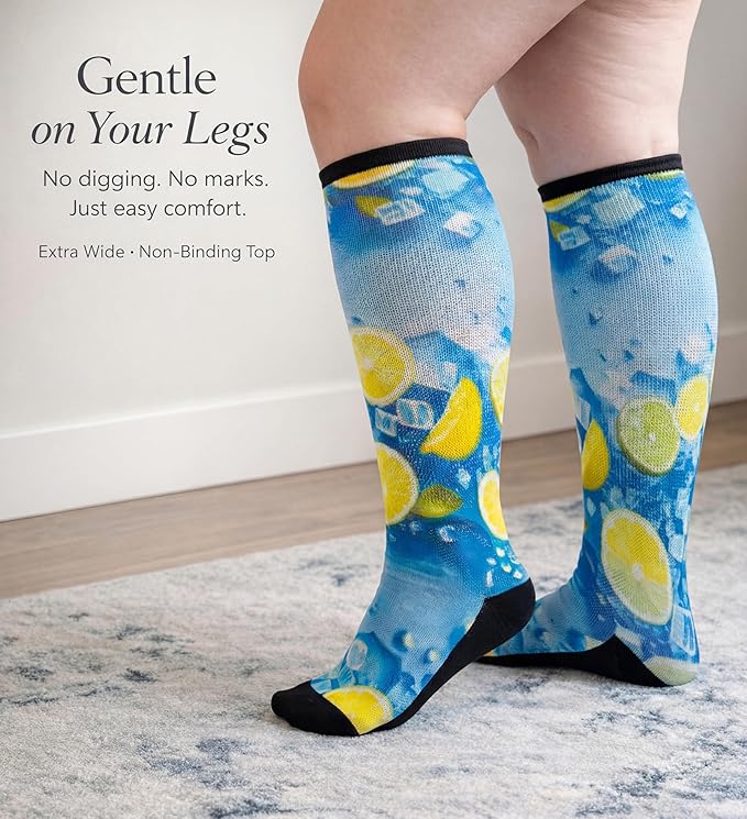 Extra Wide Diabetic Socks for Swollen Feet Men Women Non Binding Soft Stretch Colorful Design