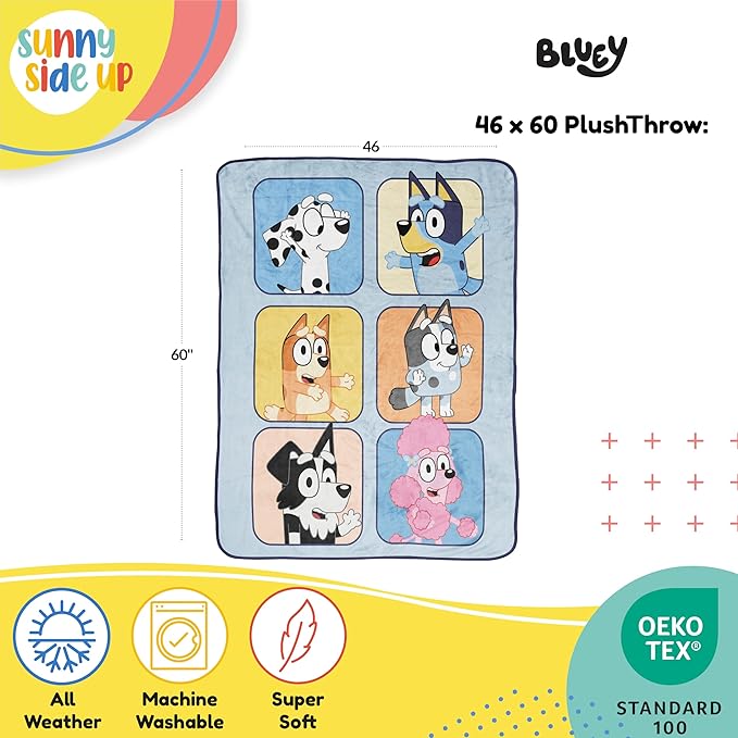 Sunny Side Up Bluey & Friends Plush Throw Blanket - Measures 46 x 60 Inches - Super Soft & Cozy Fleece Kids Bedding