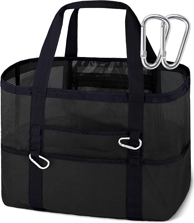 XX-Large Mesh Beach Bag Tote - 9 Pockets for Family Travel/Vacation & Beach Essentials, Foldable & Lightwiht