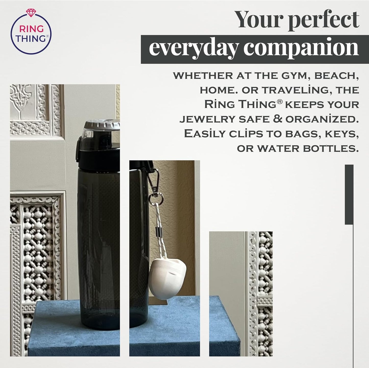 RING THING - Ring Holder Keychain, Jewelry Organizer and Storage, Portable Waterproof Ring Holder, Pill Box Keychain Container, Gym Accessory, and Travel Ring Case (Vanilla)