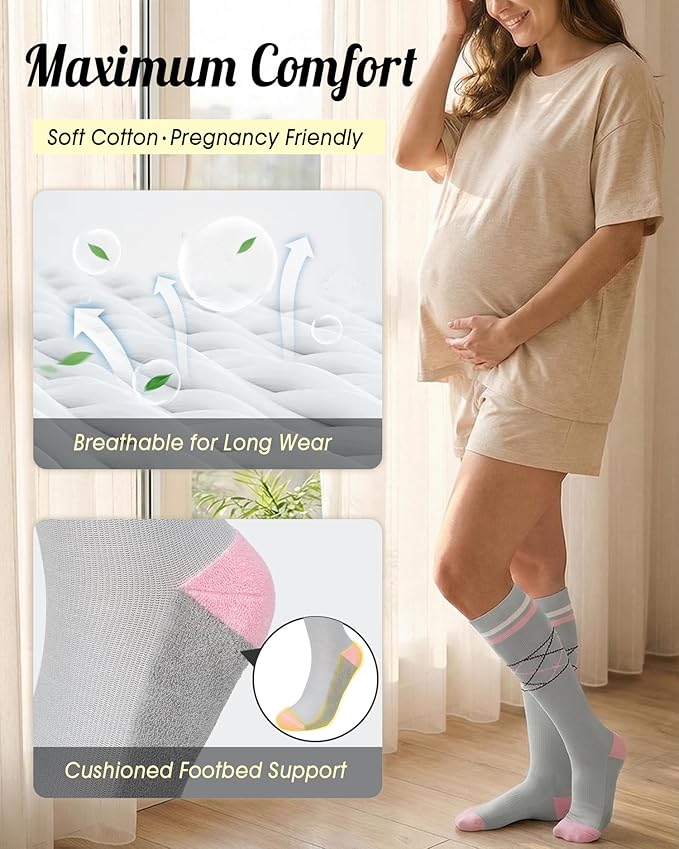CTHH Cotton Compression Socks for Women Men 20-30mmHg Knee High Support Socks Circulation for Running, Travel, Nurses, Pregnancy (2 Pairs)