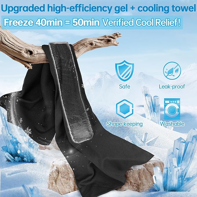 Dual-Action Cooling Neck Wraps, 37”x12” Cooling Towel + 220g Gel Sheet, Neck Coolers for Hot Weather, Ice Pack, Washable Gym Towel