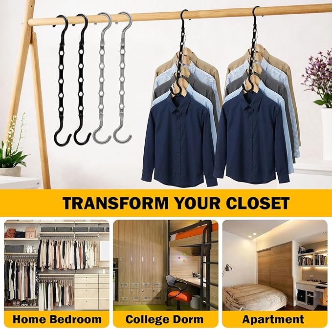 12 Pack College Dorm Room Essentials for Girls Guys, Closet Organizers and Storage, Stronger Space Saving Hangers Clothes Hanger with 5 Holes Closet Storage for Heavy Clothes,Magic Home Organization