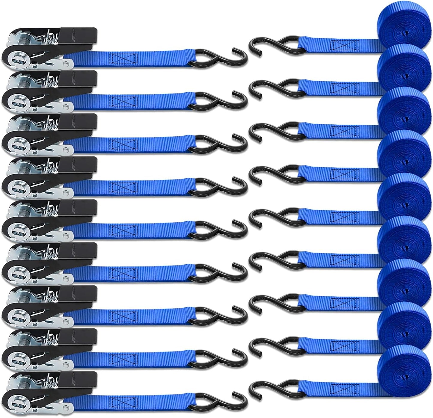 XSTRAP STANDARD Ratchet Tie Down Straps 8PK 1'' x 10 ft - 900 LB Break Strength Cargo Straps for Moving Appliances, Lawn Equipment, Motorcycle (Blue)