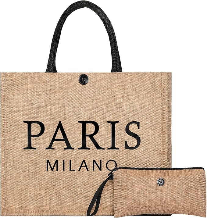 Trifabricy Beach Bag for Women, Woven Straw Beach Tote Bag Waterproof, Weaving Swim Gym Shopping Travel Bags with Button