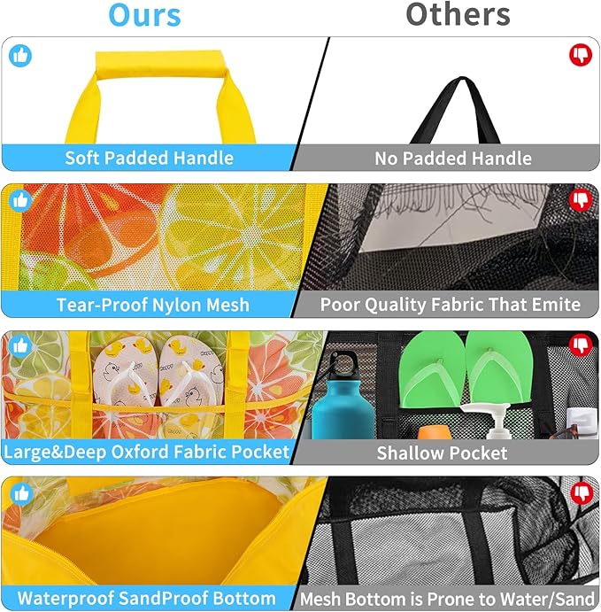 KABAQOO Mesh Beach Bag, Extra Large Beach Bags with 9 Pockets & Zipper Waterproof Lightweight Beach Tote for Beach/Pool Trip | Extra Large, 9 Pockets, Zipper, Waterproof, Lightweight, Beach/Pool Trip